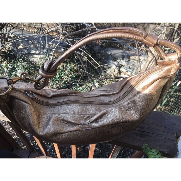 Fossil Genuine Leather Gold Pebbled Hobo Sling Shoulder Bag Purse Shoulder Bag - Picture 6 of 10